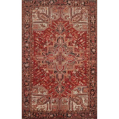 Hand Knotted Oriental 100% Wool Carpet Traditional Medallion Red Heriz Area Rug - 11' 1'' X 7' 10''