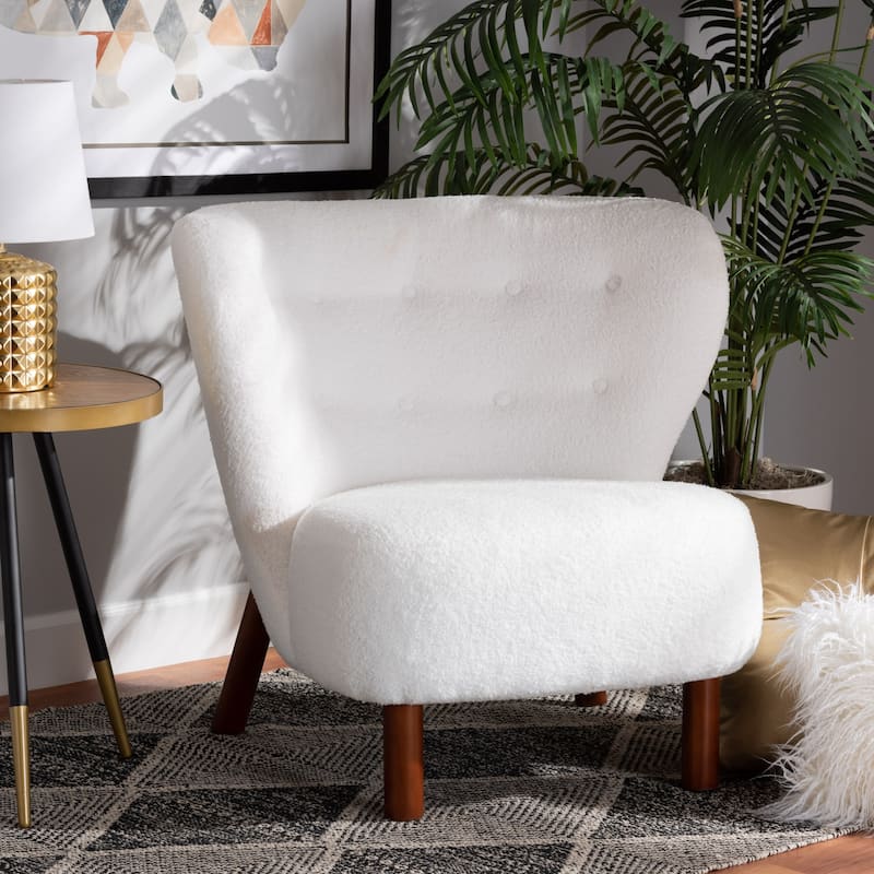 Cabrera Contemporary Boucle Upholstered Wood Accent Chair-White