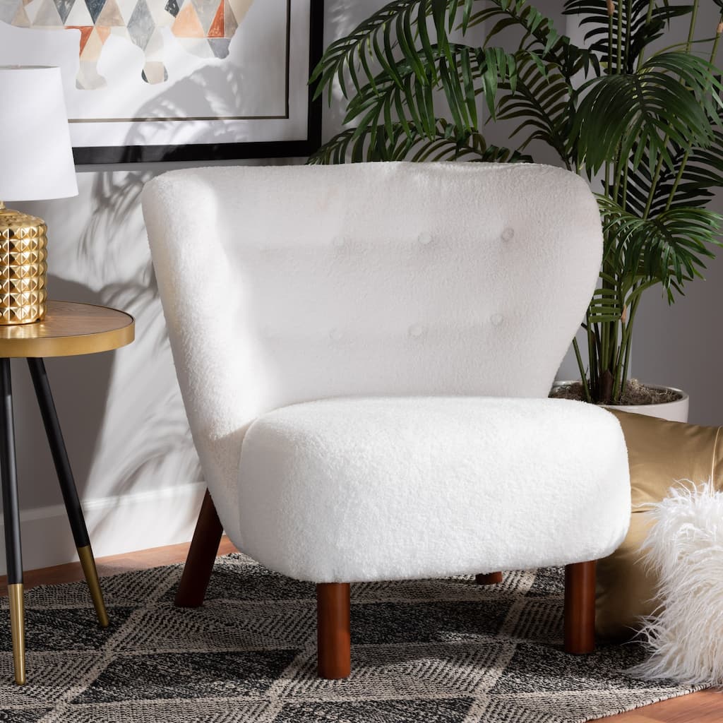 Cabrera Contemporary Boucle Upholstered Wood Accent Chair-White