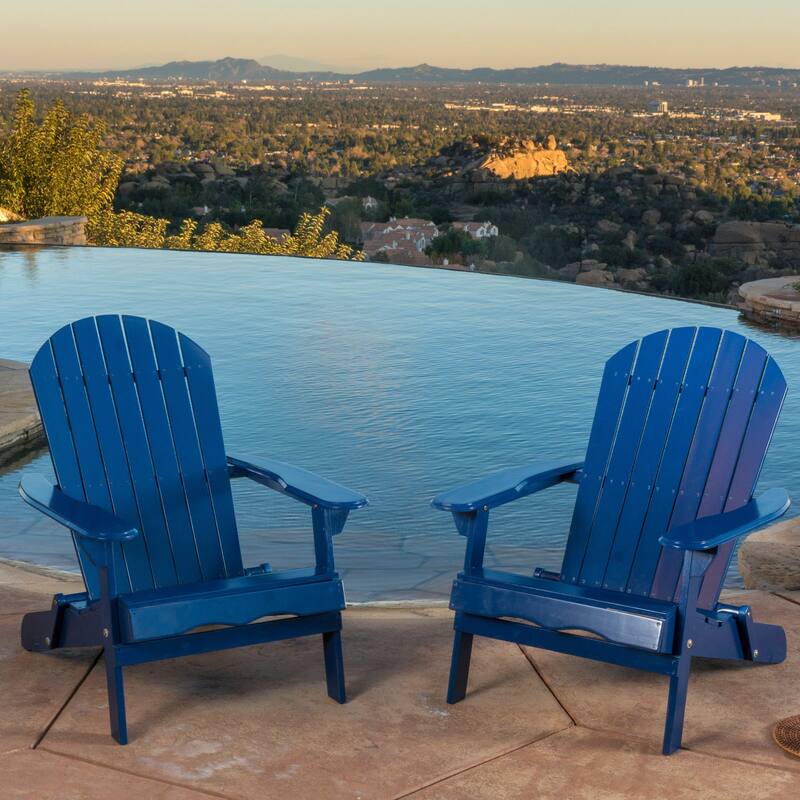 Hanlee Outdoor Rustic Acacia Wood Folding Adirondack Chair (Set of 2) by Christopher Knight Home - Navy Blue