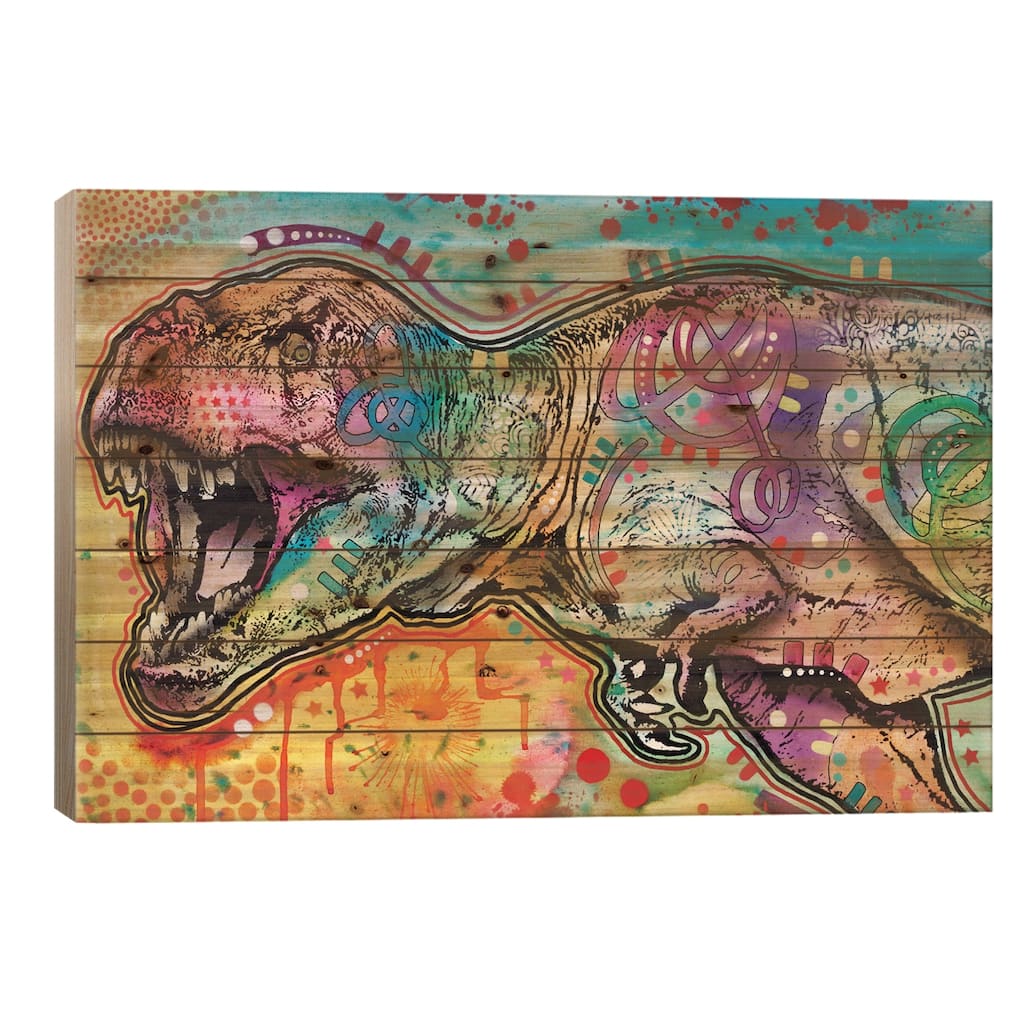 T-Rex II Print On Wood by Dean Russo - Multi-Color