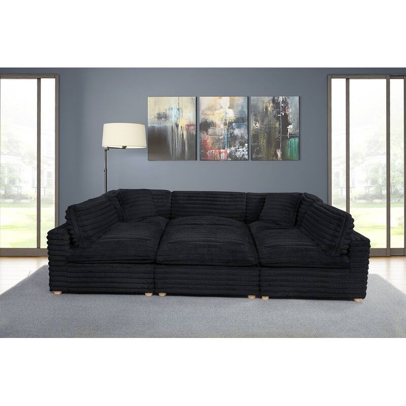 Best Quality Furniture 4-Piece Section Corduroy Modular - Black with 2 Armless Chairs and 1 Ottoman