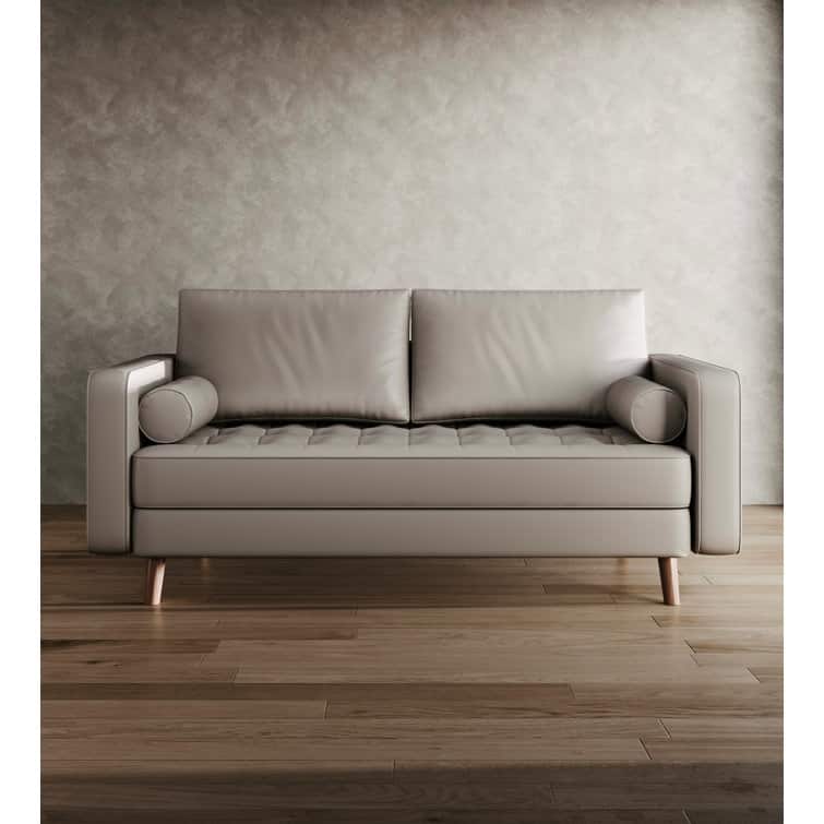 Stateside Mid-Century Square Arm Leather Covered Loveseat Sofa 59''