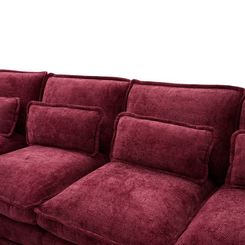 Chenille U-shape Sectional Sofa with Chaise and Storage Ottoman, Modular Couch with USB/Type-C Ports, Side Pockets, Phone Holder