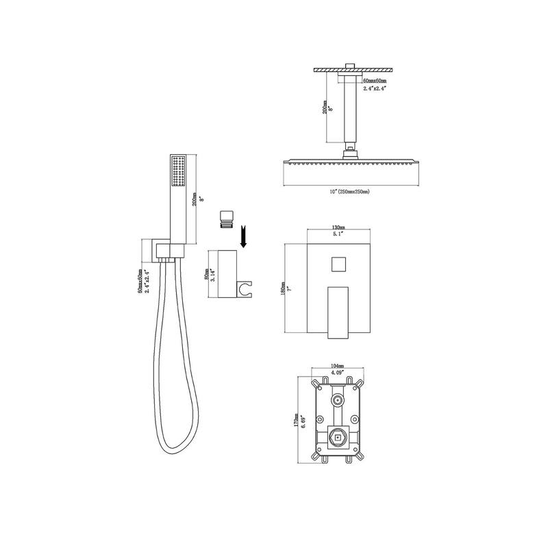 Topcraft 10-inch Ceiling Mount Square Shower System with Rough-in Valve - 10*10