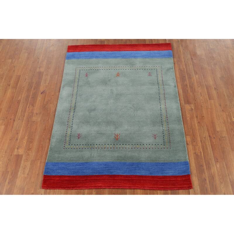 Striped Gabbeh Indian Accent Rug Hand-Knotted Wool Carpet - 4'1"x 5'8"