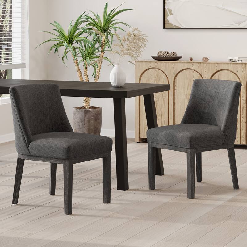 Armless Dining Chairs Set of 2 Modern Curved Back Kitchen Chairs with Wood Legs, Upholstered Dining Room Chairs Reception Chairs