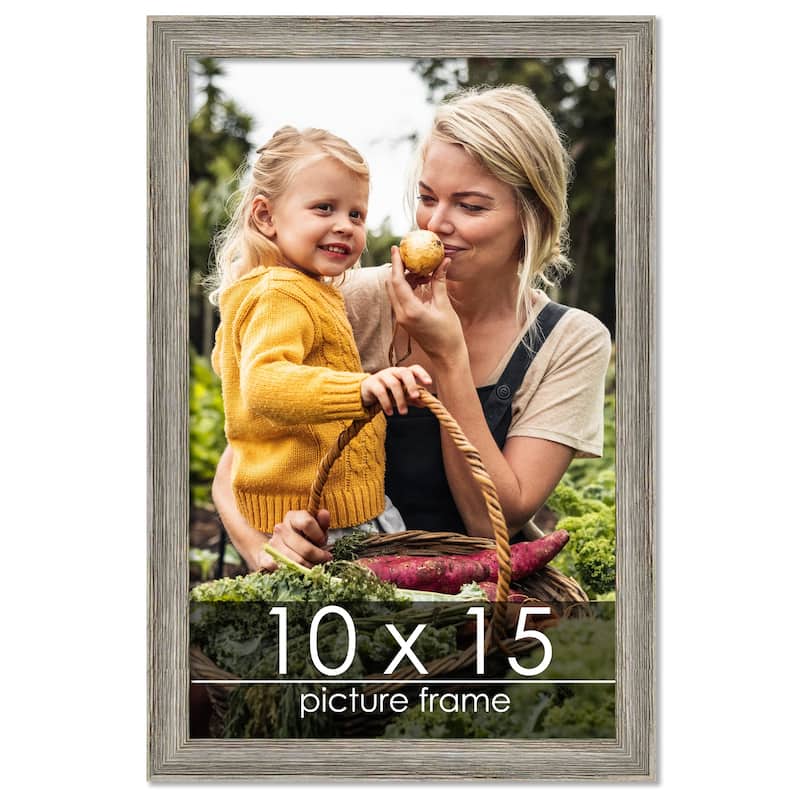 10x15 Grey Rustic Thin Barnwood Picture Frame - UV Acrylic, Foam Board Backing, Hanging Hardware - Holds 10x15 Photo
