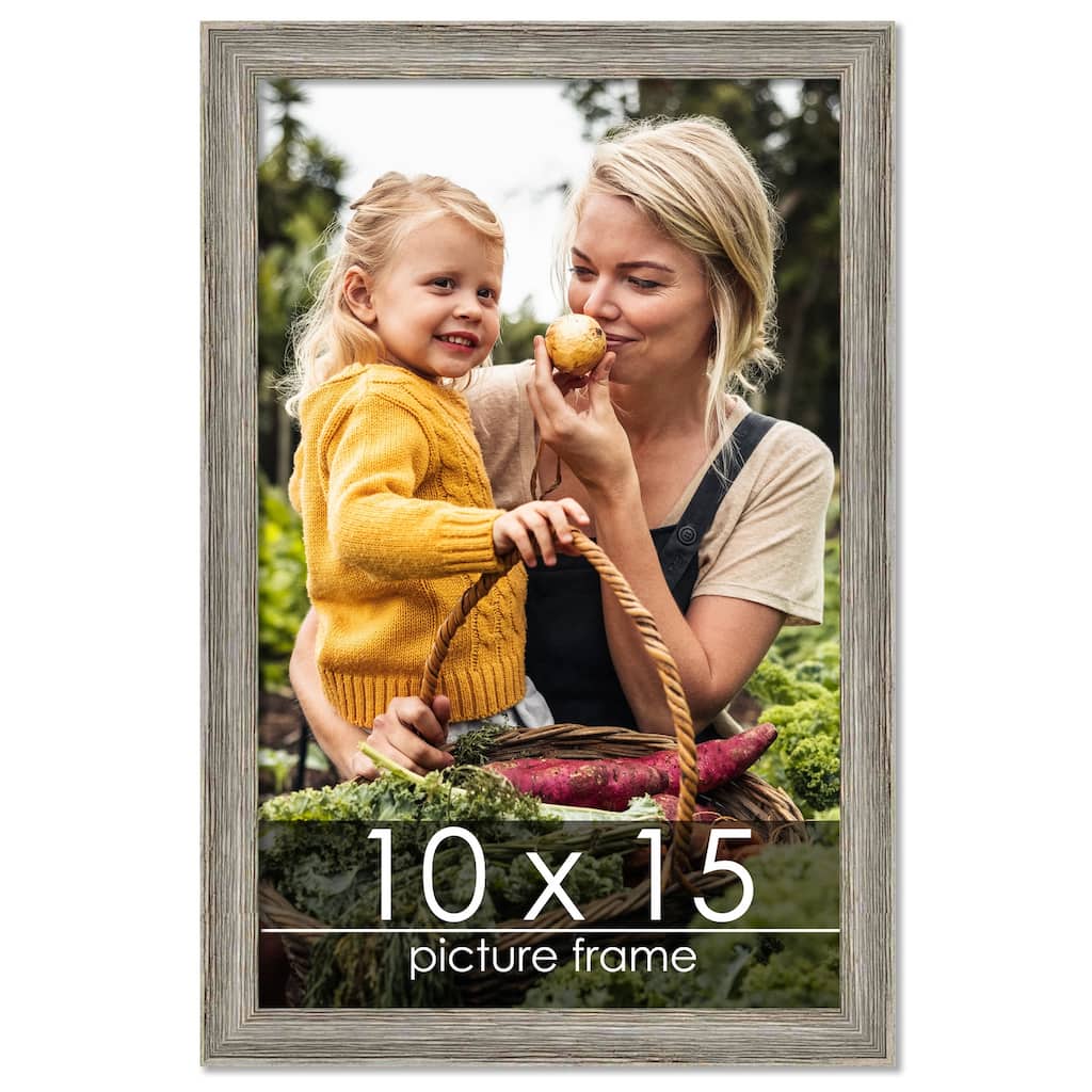10x15 Grey Rustic Thin Barnwood Picture Frame - UV Acrylic, Foam Board Backing, Hanging Hardware