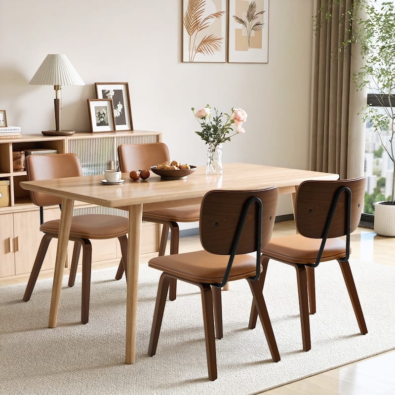 Faux Leather Upholstered Dining Chairs Set of 2/4 with Wood Legs - 32.3"H x 18.5"W x 21.8"D