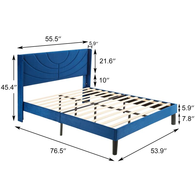 Javlergo Upholstered Bed Frame with Wingback Panel Headboard, No Box Spring Needed