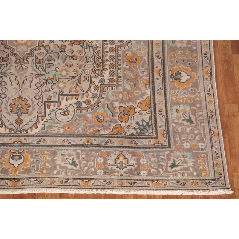 Hand Knotted Oriental 100% Wool Carpet Traditional Floral Brown Tabriz Area Rug - 11' 0'' X 8' 0''