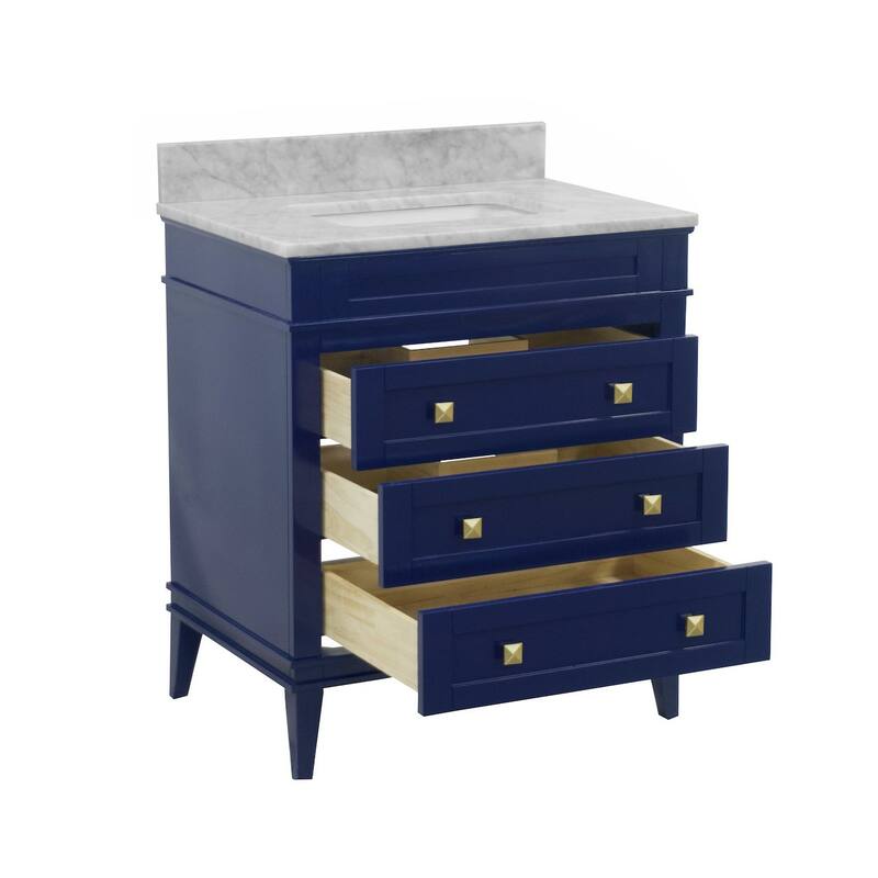 KitchenBathCollection Eleanor 30" Bathroom Vanity with Carrara Marble Top