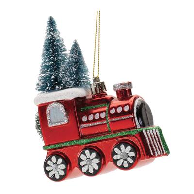 Glittered Glass Train Ornament (Set of 6) - N/A