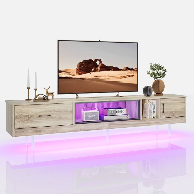 High Gloss LED TV Stands Modern Entertainment Center for 85" TV with Drawer - 80 inches