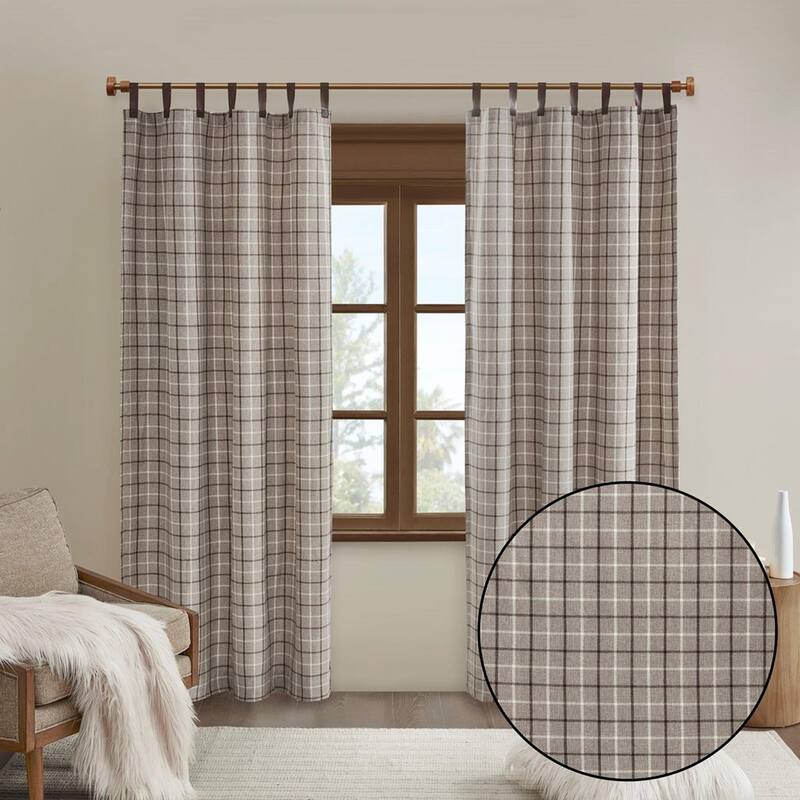 Plaid Rod Pocket and Back Tab Curtain Panel with Fleece Lining