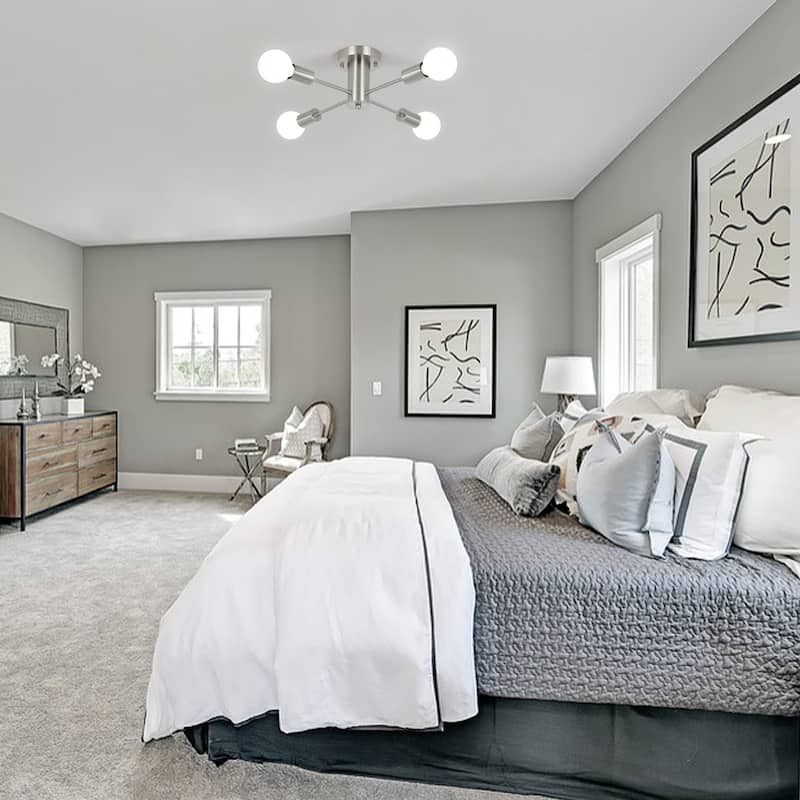 4-Light Modern Semi Flush Mount Chandelier for Bedroom Study Room