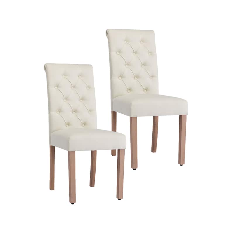 Porthos Home Betta Tufted Fabric Dining Chairs with Rubberwood Legs, Set of 2 - Beige