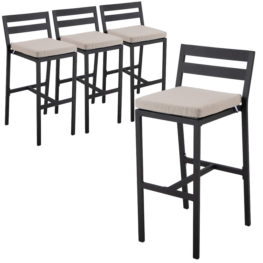 Patio Bar Stool in Powder-Coated Aluminum Frame with Removable Cushion Set of 4