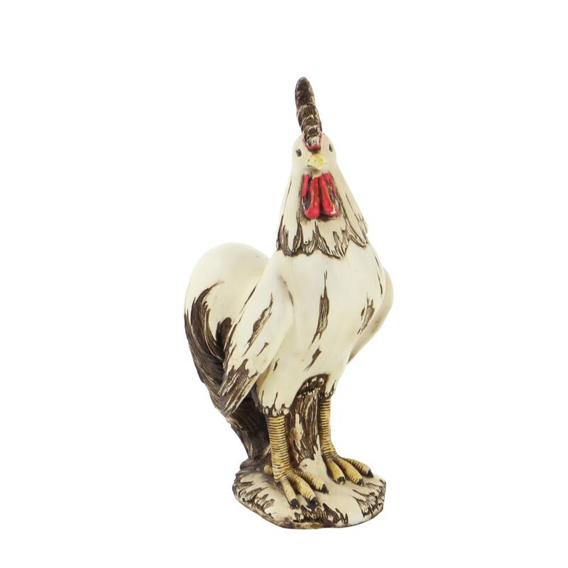 Polystone Rooster Indoor Outdoor Decorative Garden Sculpture - White - Roche River Decor