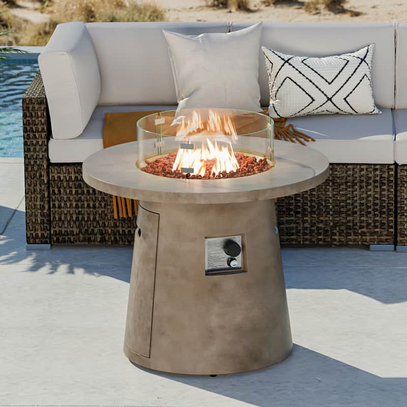 VENTOPYR Patio Camping Bonfire Propane Fire Pit Coffee Table with Wind Guard & Waterproof Cover