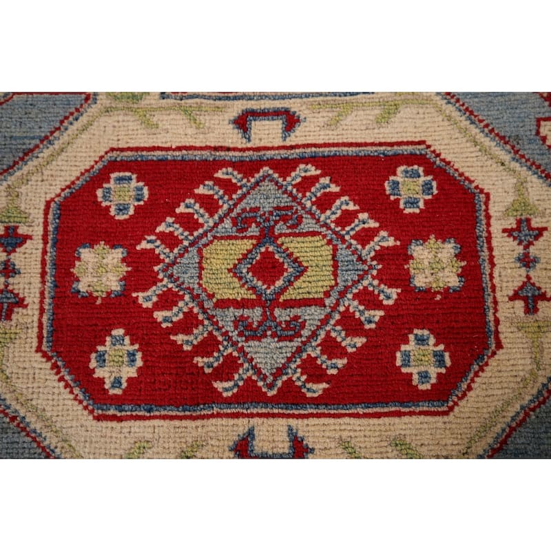 Geometric Blue Kazak Oriental Area Rug Handmade Wool Carpet - 4'3" x 5'11"