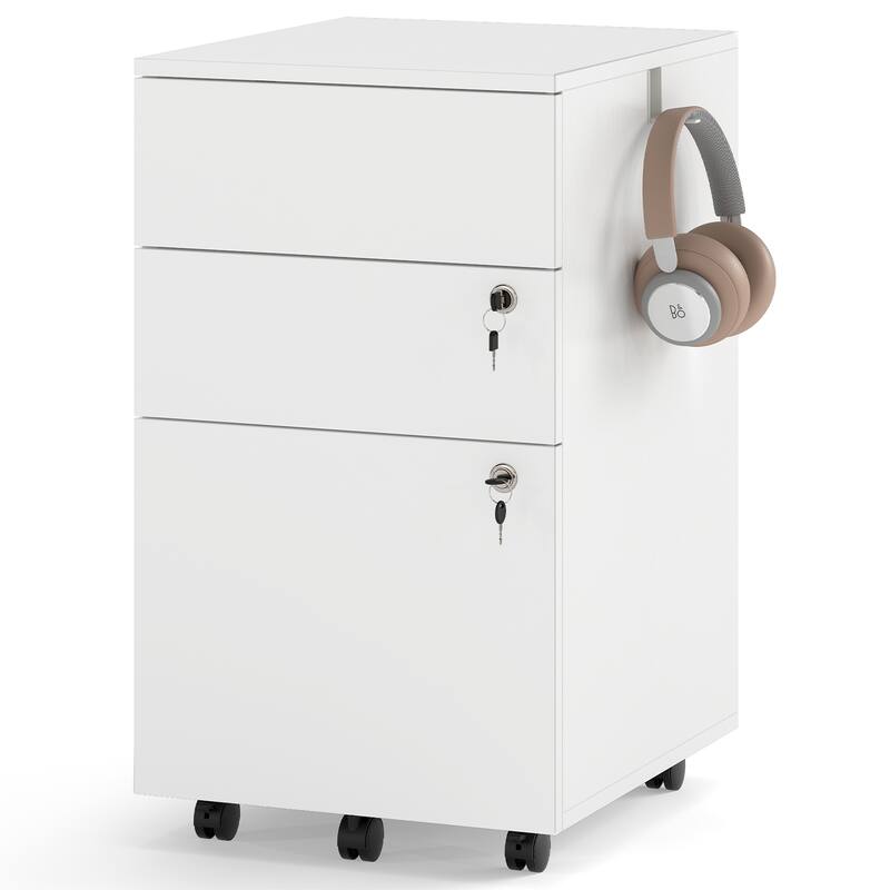 Gymax 3-Drawer File Cabinet Rolling File Organizer w/ Lock & 4 Keys - White