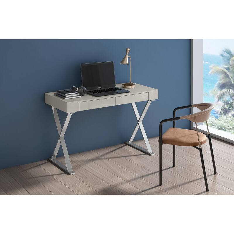 Large Rustic Desk with Drawers - Modern Home Office Computer Writing Table - Light Grey Finish