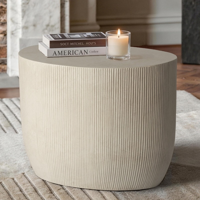 24" Fluted MgO Modern Round Accent Table