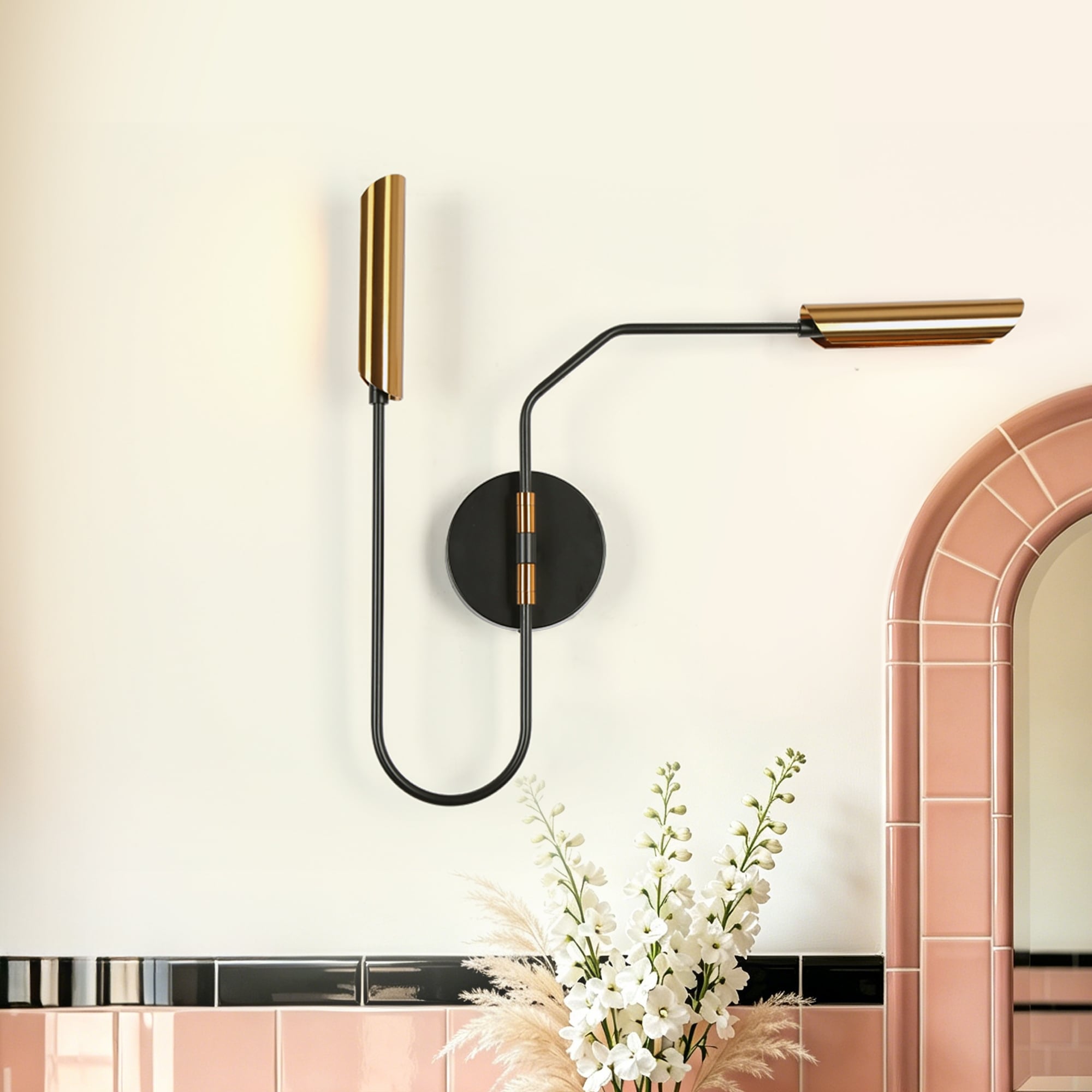 2-Light Mid-Century Modern Gold LED Wall Sconce Lighting for Living Room - 20 x 3 x 19.3