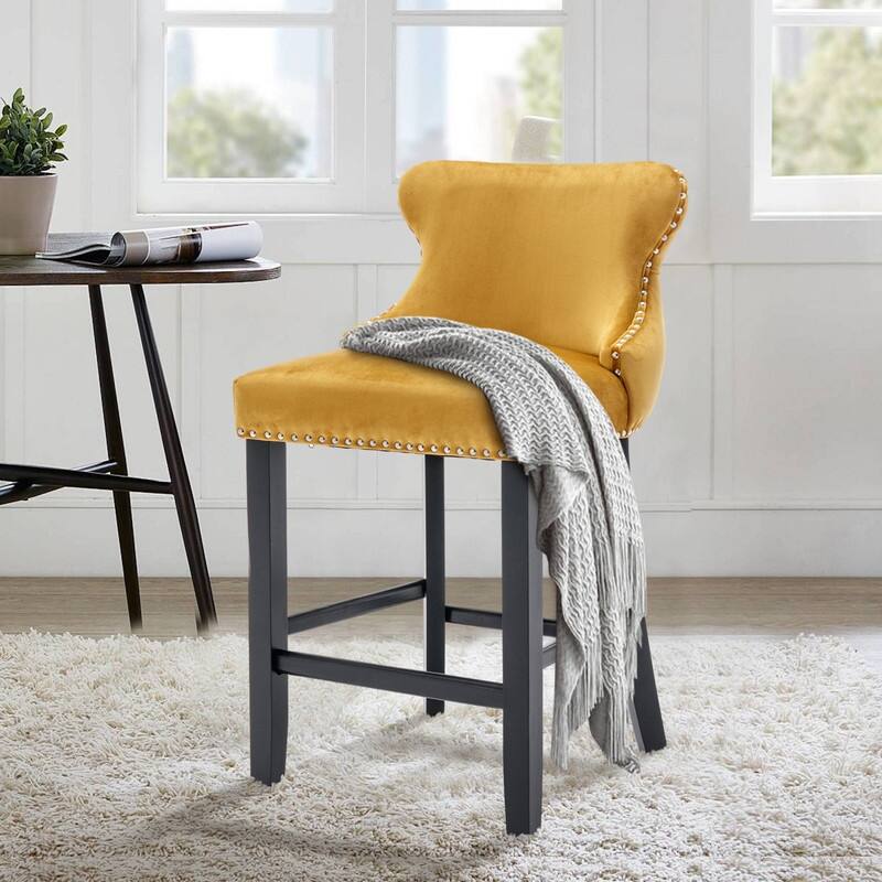 Button Tufted Velvet Wing-Back Barstools Set of 2