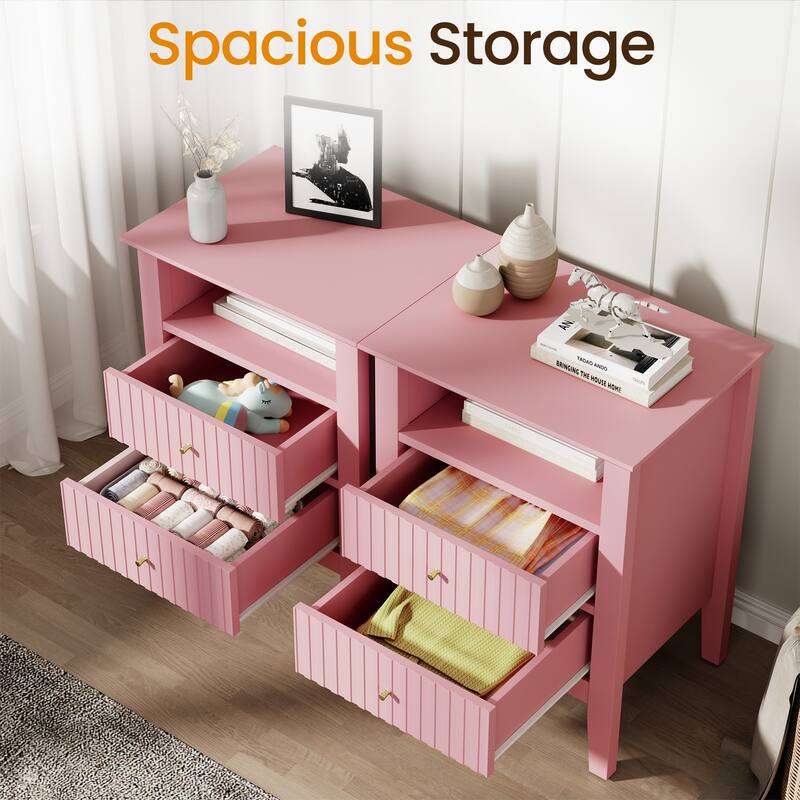 Nightstand with 2 Drawers, Set of 2