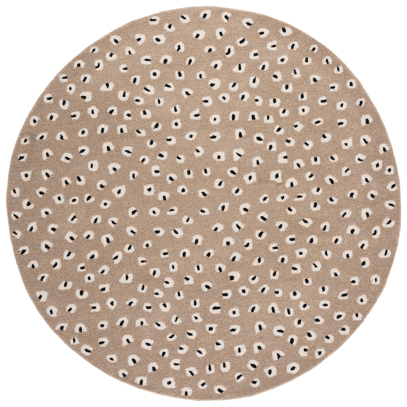 SAFAVIEH Handmade Fifth Avenue Margitta Animal Print Wool Rug - 6' Round - Beige/Ivory