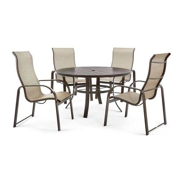 slide 2 of 10, Seagrove II 5-piece Sunbrella Patio Dining Set with 54-inch Round Table - Sled Chairs 6-Piece Sets