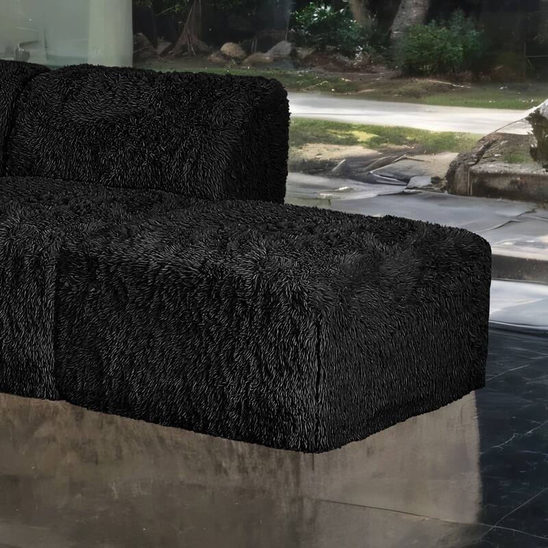 Furniture of America Ylena Modern 5-Piece Faux Fur Foam Modular Compressed Sectional Sofa with Ottoman