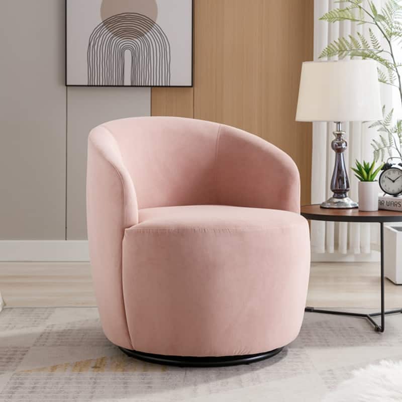 Swivel Accent Barrel Chair with Black Powder Coating Metal Ring