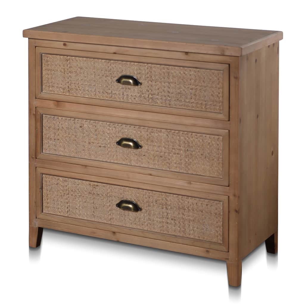 Lalita - Three Drawer Accent Chest with Woven Cane Drawer Fronts and Half Moon Drawer Pulls - Wood Finish