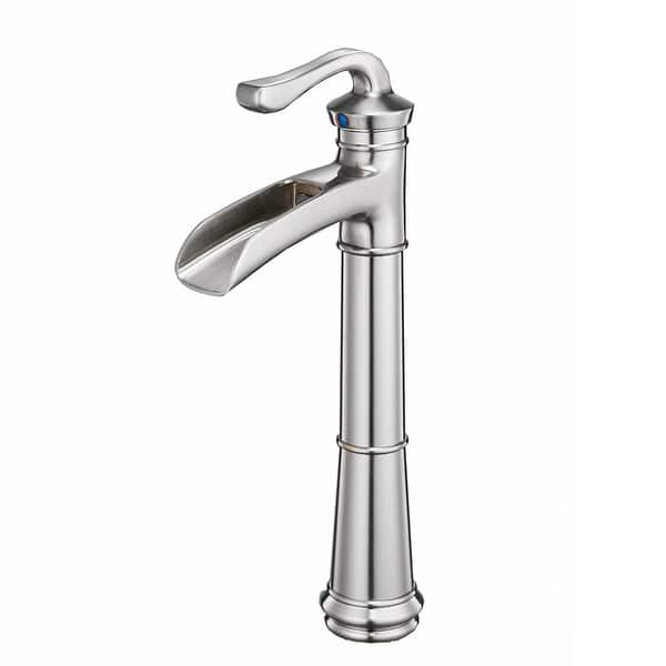 slide 2 of 14, Vibrantbath Bathroom Vessel Sink Faucet Waterfall Single Handle One Hole Brushed Nickel