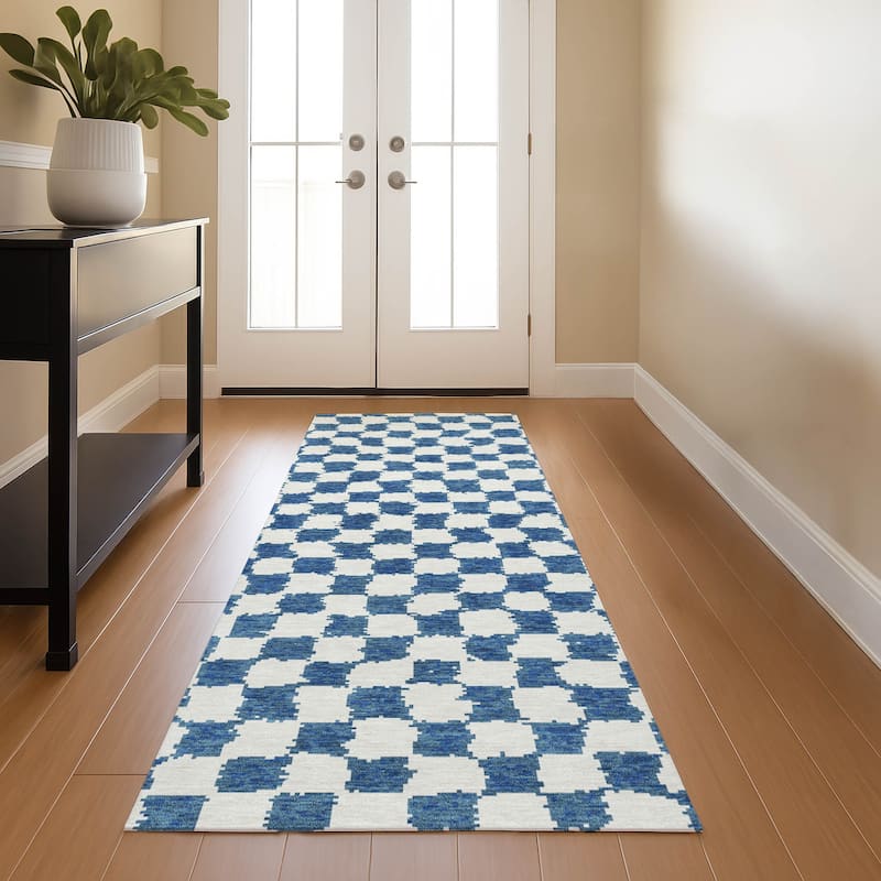 Premium Washable Super Soft Casual Checkered Mayfield Rug - Navy - 2'3" x 7'6"