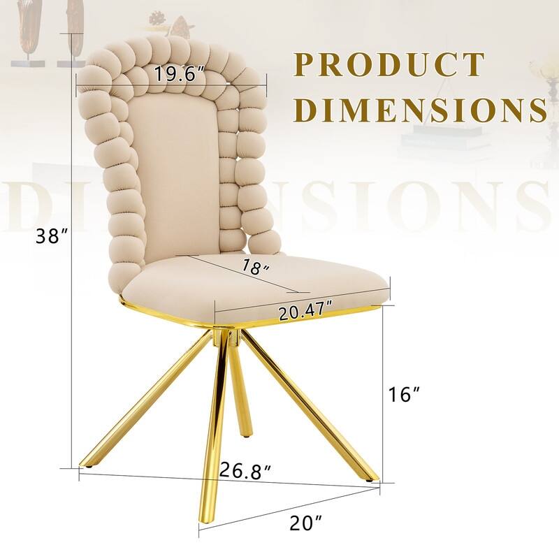 Set of 2 Modern Velvet Dining Chairs with Bubble Bead Back & Gold Legs