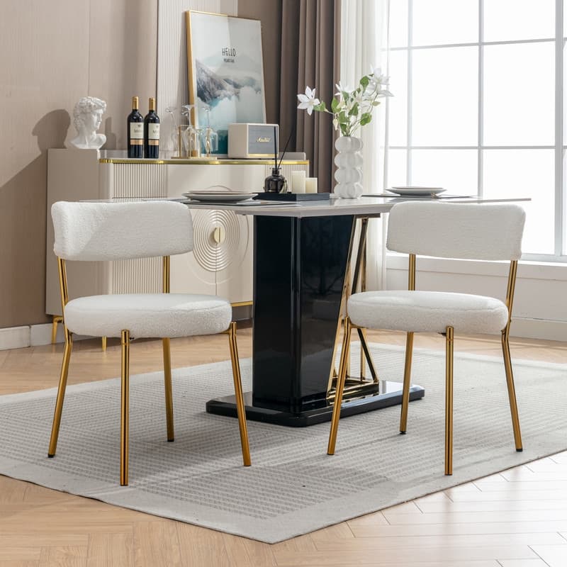 Mixoy 20"Counter Height Bar Stools,Modern Teddy Fleece Bar Stools,Velvet Dinning Chair with Metal Legs for Kitchen Island