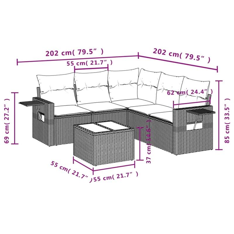 vidaXL Patio Sofa Set with Cushions Outdoor Conversation Furniture Poly Rattan