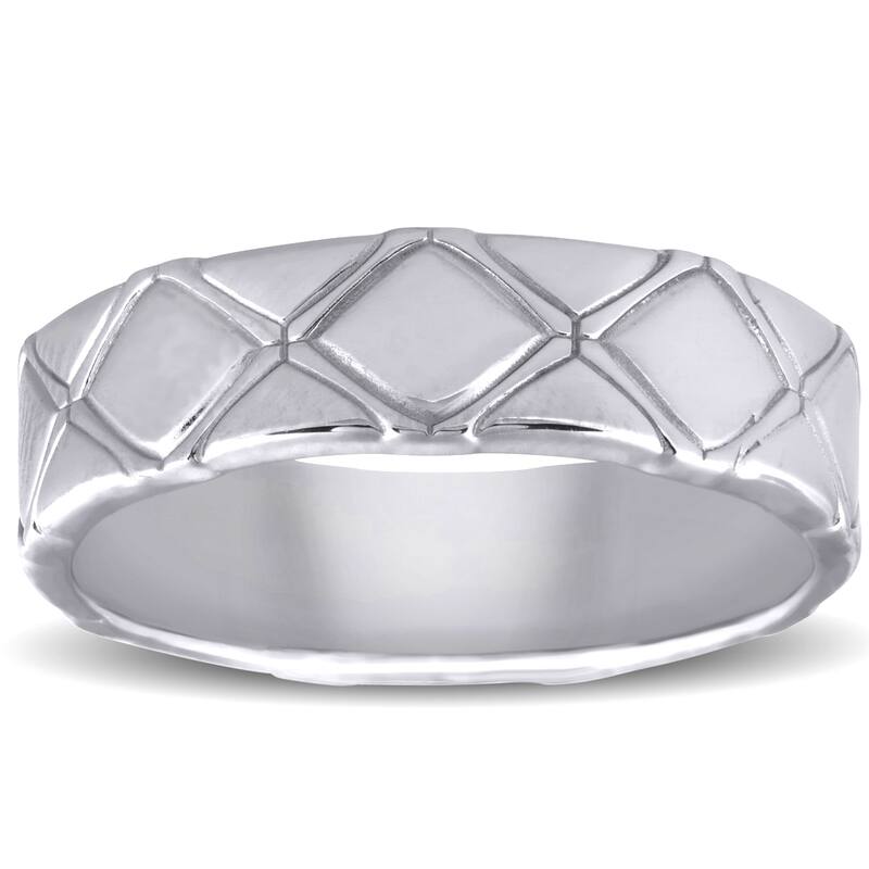Mens White Gold X-Pattern Comfort Fit Heavy Weight 6MM Wedding Band Ring