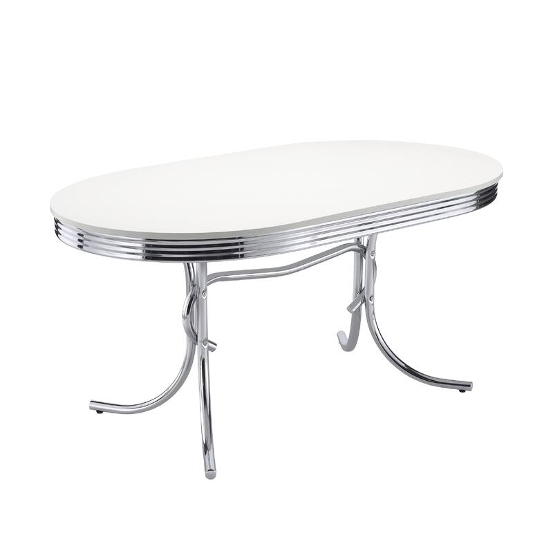 Loy 5pc Dining Table and Chair Set, Red Faux Leather, Retro White Oval