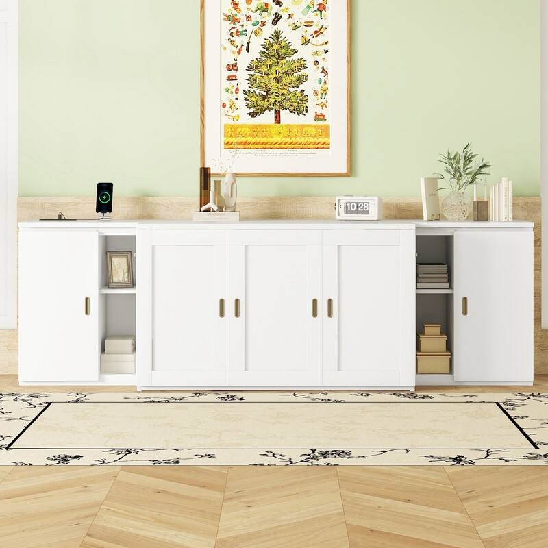 Full/Queen Size Murphy Bed with Shelves, Cabinets and USB Ports