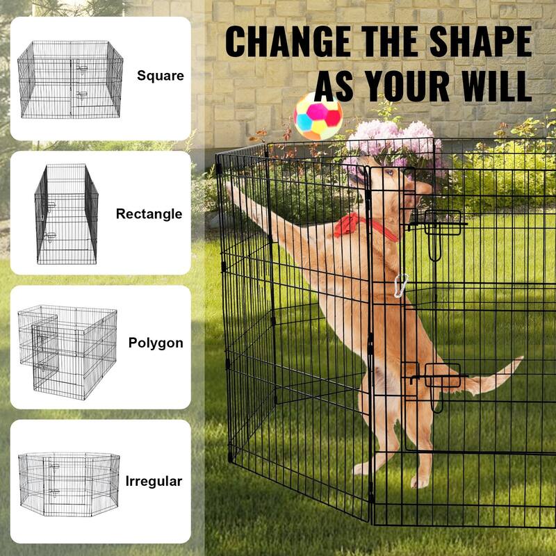 30 Inch Pet Exercise Fence with Foldable Panels and Ground Cover - 63.0" x 63.0" x 30.0"