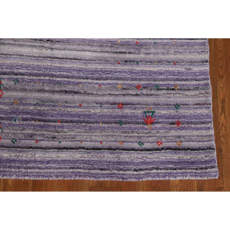 Hand Knotted Oriental 100% Wool Carpet Tribal Stripe Purples Gabbeh Area Rug - 8' 3'' X 5' 2''