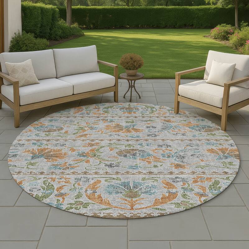 Machine Washable Indoor/ Outdoor Global Alix Chantille Rug - Silver - 8' x 8'