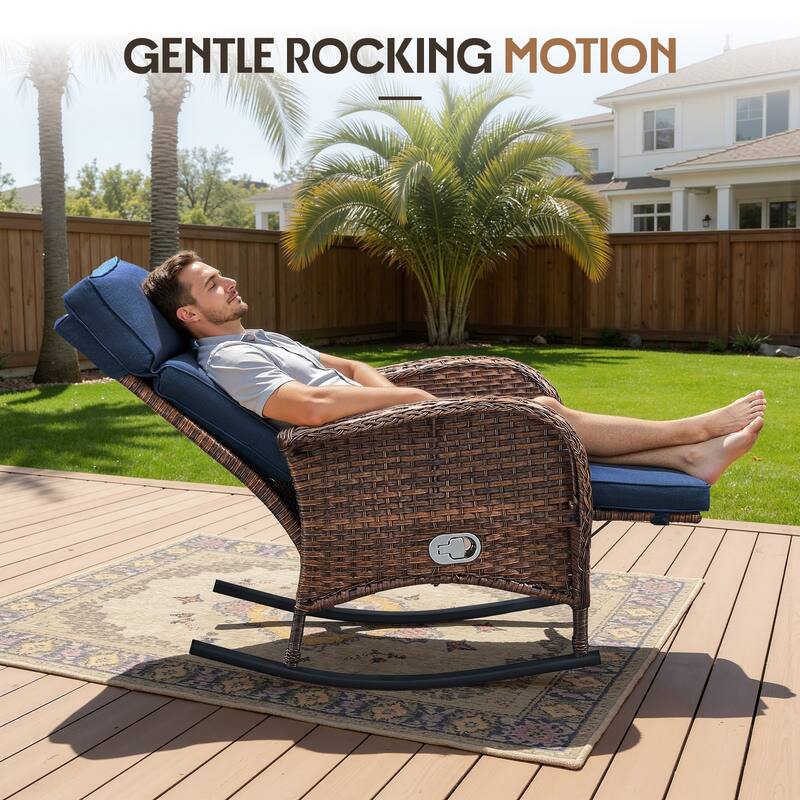 Meyreso 6-Piece Wicker Rocking Reclining Chaise Lounge with Adjustable Backrest & Footrest