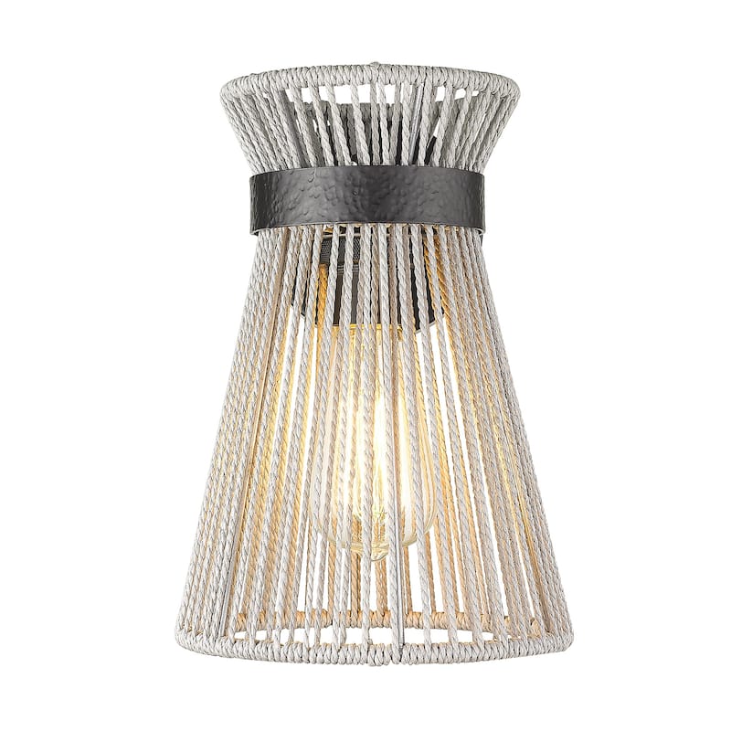 Golden Lighting Avon 1-light Wall Sconce in Matte Black - Bleached Raphia